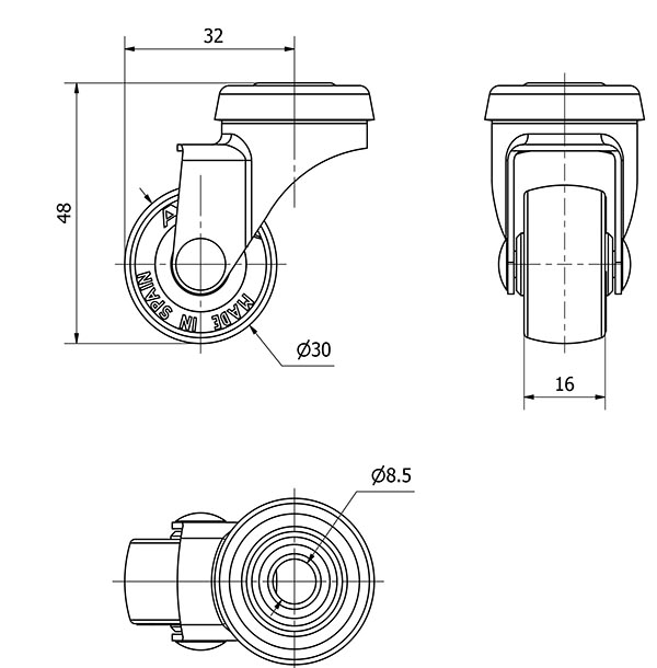 R.GIR.AGUJERO M8 21BSR30-PPI POLIAMIX-POLIUR.ROJO EJE LISO