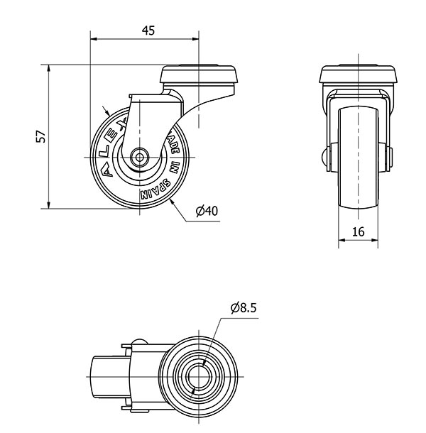 R.GIR.AGUJERO M8 21BSR40-PPI POLIAMIX-POLIUR.ROJO EJE LISO