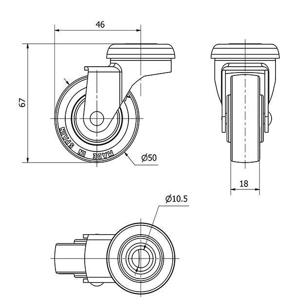 R.GIR.AGUJERO M10 21BSR50CP-PPI POLIAMIX-POLIUR.ROJO EJE LISO