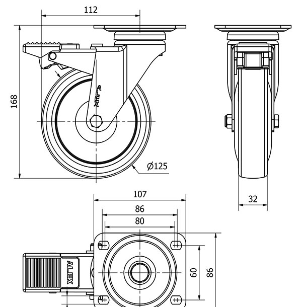 R.GIR.PLACA FRENO CROMADA 10AFD125CP-PGAISB GOMA GRIS EJE BOLAS