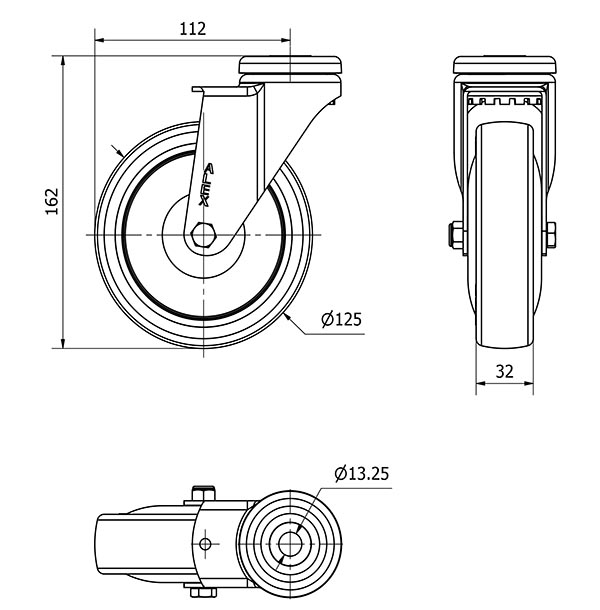R.GIR.AGUJERO M12 CROMADA 20A125CP-PGAISB GOMA GRIS EJE BOLAS