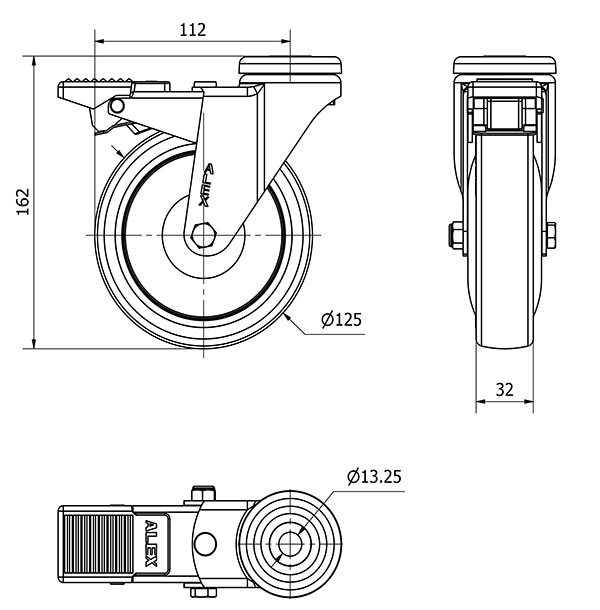 R.GIR.AGUJERO M12 FRENO CROMADA 20AFD125CP-PGAISB GOMA GRIS BOLAS