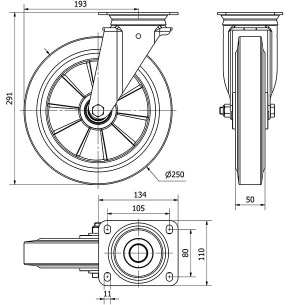 R.GIR.PLACA 10ZV250-DEB ALUMINIO-GOMA NEGRA ELASTICA EJE BOLAS