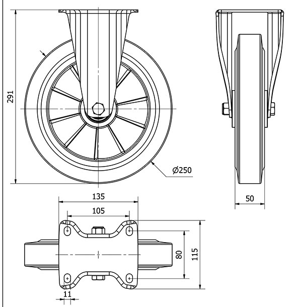 R.FIJA 17ZV250-DEB ALUMINIO-GOMA NEGRA ELASTICA EJE BOLAS