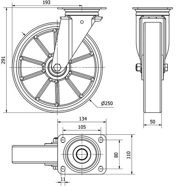 R.GIR.PLACA 10ZV250-AUB ALUMINIO-POLIUR.NARANJA EJE BOLAS