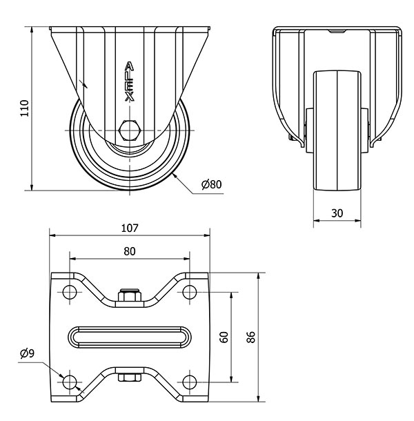 R.FIJA INOX.17ZVLI80-FT NYLON BLANCO EXTRAFUERTE EJE LISO