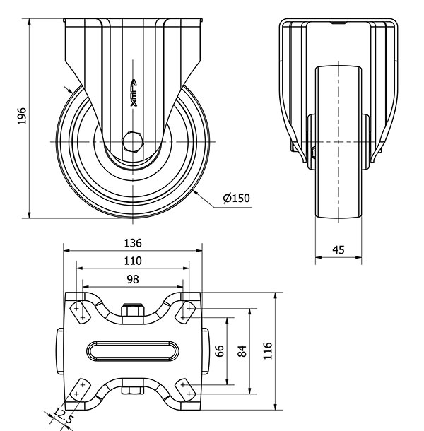 R.FIJA INOX.17ZVI150-FT NYLON BLANCO EXTRAFUERTE EJE LISO