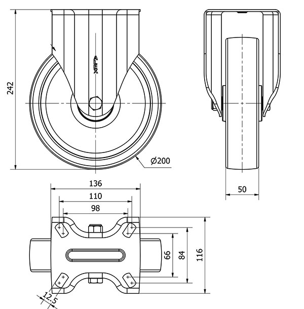 R.FIJA INOX.17ZVI200-FT NYLON BLANCO EXTRAFUERTE EJE LISO