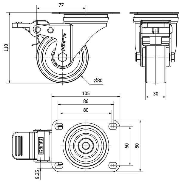 R.GIR.PLACA FRENO INOX.10ZVLIFD80-FT NYLON BLANCO EXTRAFUERTE LISO