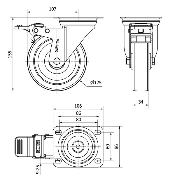R.GIR.PLACA FRENO INOX.10ZVIFD125-FTE NYLON BLANCO EXTRAFUERTE LISO