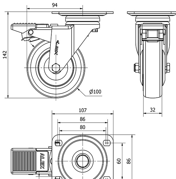 R.GIR.PLACA FRENO CROMADA 10AFD100CP-PGAISB GOMA GRIS EJE BOLAS