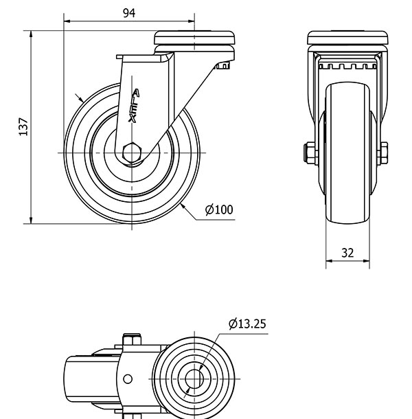R.GIR.AGUJERO M12 CROMADA 20A100CP-PGAISB GOMA GRIS EJE BOLAS