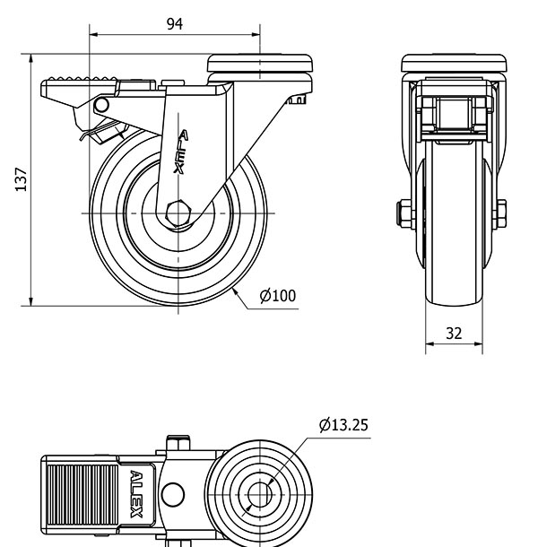 R.GIR.AGUJERO M12 FRENO CROMADA 20AFD100CP-PGAISB GOMA GRIS BOLAS