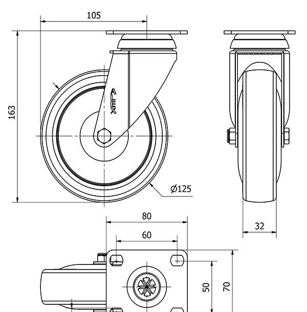 R.GIR.PLACA 10BHA125CP-PGAISB GOMA GRIS EJE BOLAS