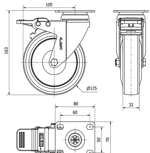 R.GIR.PLACA FRENO 10BHAFD125CP-PGAISB GOMA GRIS EJE BOLAS