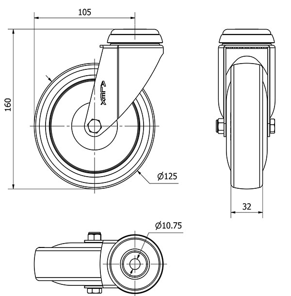 R.GIR.AGUJERO M10 20BHA125CP-PGAISB GOMA GRIS EJE BOLAS
