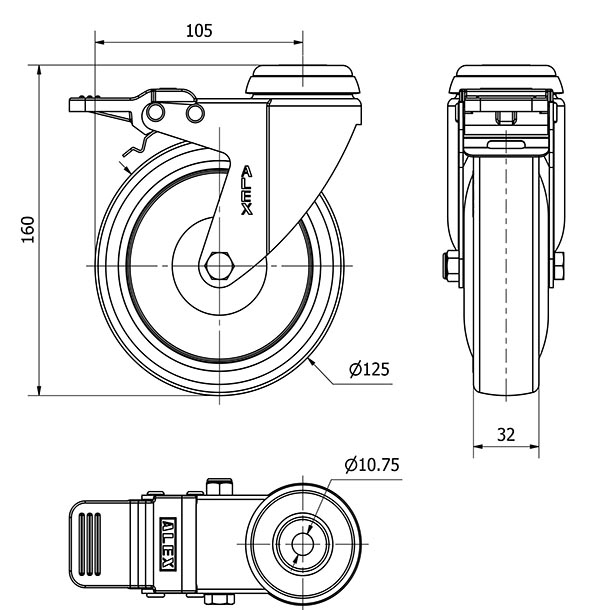 R.GIR.AGUJERO M10 FRENO 20BHAFD125CP-PGAISB GOMA GRIS EJE BOLAS