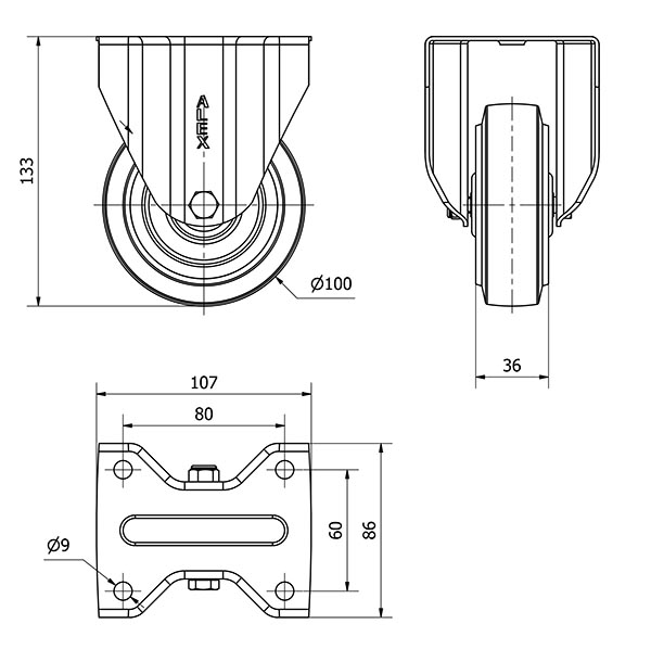 R.FIJA 17ZV100-PGMR POLIAMIX-GOMA AZUL EJE RODILLOS