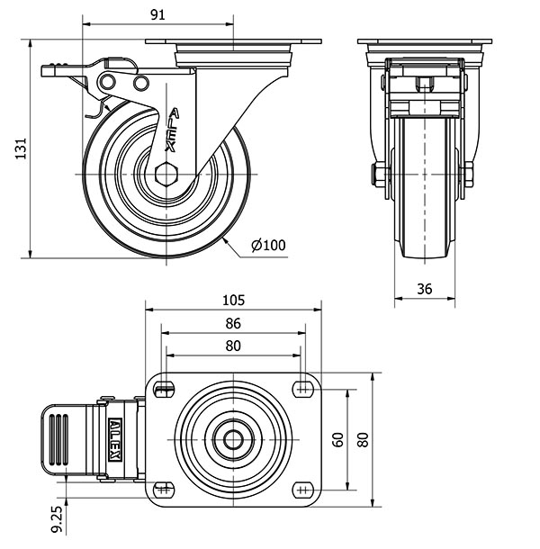 R.GIR.PLACA FRENO 10ZVLFD100-PGMR POLIAMIX-GOMA AZUL EJE RODILLOS