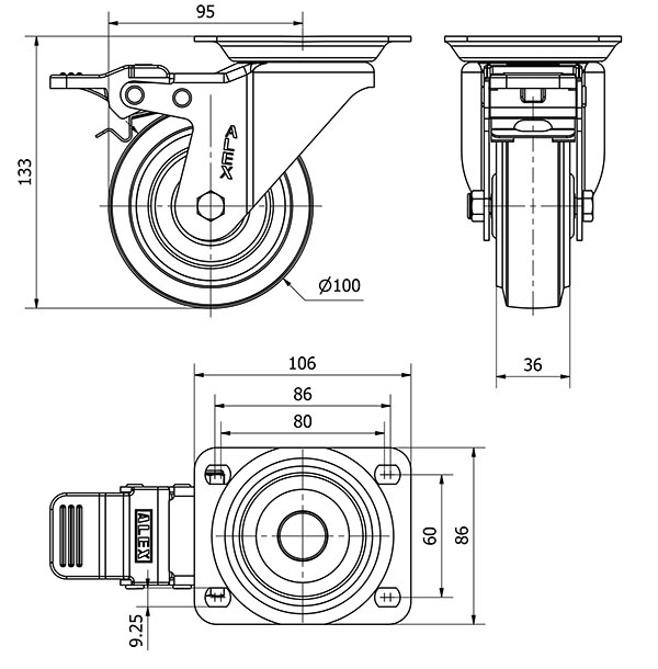 R.GIR.PLACA FRENO 10ZVFD100-PGMR POLIAMIX-GOMA AZUL EJE RODILLOS