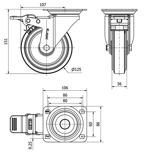 R.GIR.PLACA FRENO 10ZVFD125-PGMR POLIAMIX-GOMA AZUL EJE RODILLOS