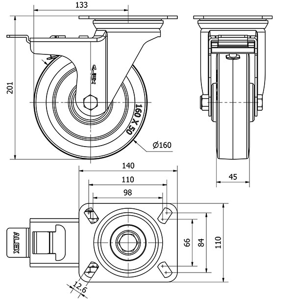 R.GIR.PLACA FRENO 10ZVFD160-PGMR POLIAMIX-GOMA AZUL EJE RODILLOS