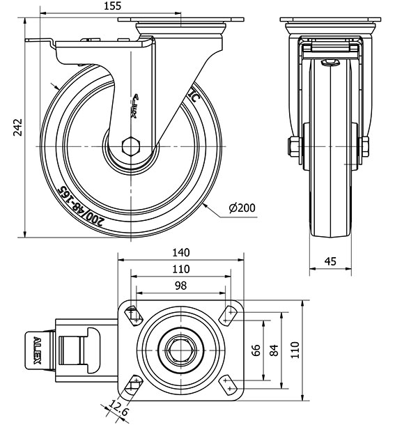 R.GIR.PLACA FRENO 10ZVFD200-PGMR POLIAMIX-GOMA AZUL EJE RODILLOS