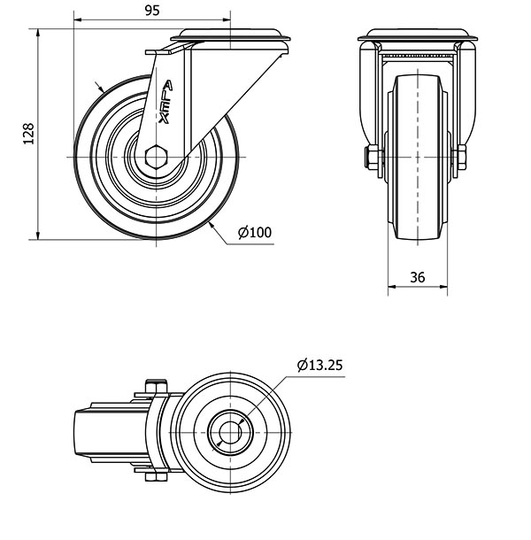 R.GIR.AGUJERO M12 20ZV100-PGMR POLIAMIX-GOMA AZUL EJE RODILLOS