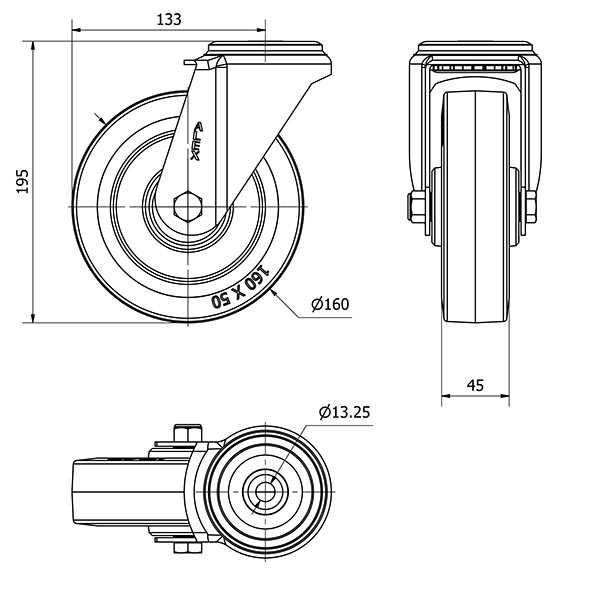 R.GIR.AGUJERO M12 20ZV160-PGMR POLIAMIX-GOMA AZUL EJE RODILLOS
