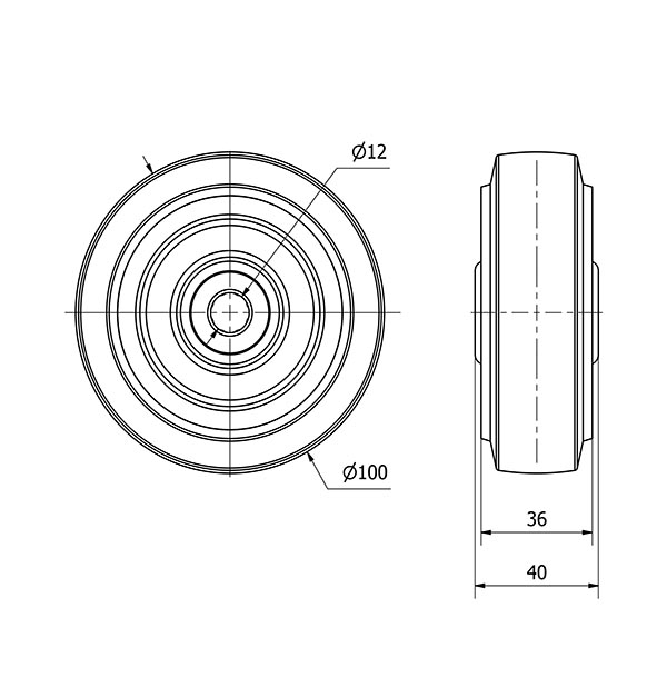 RUEDA PGMR100-12-40 NUCLEO POLIAMIX Y BANDA GOMA AZUL EJE RODILLOS