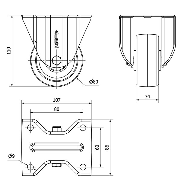 R.FIJA INOX.17ZVLI80-UTR POLIAMIX BLANCO EJE RODILLOS