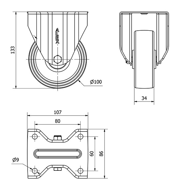 R.FIJA INOX.17ZVI100-UTR POLIAMIX BLANCO EJE RODILLOS