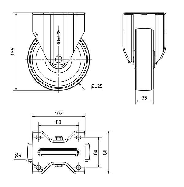 R.FIJA INOX.17ZVI125-UTR POLIAMIX BLANCO EJE RODILLOS