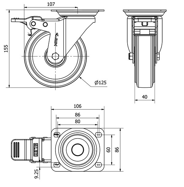 R.GIR.PLACA FRENO 10ZVFD125-DEB ALUMINIO-GOMA NEGRA ELASTICA BOLAS