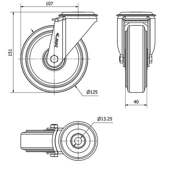R.GIR.AGUJERO M12 20ZV125-DEB ALUMINIO-GOMA NEGRA ELASTICA EJE BOLAS
