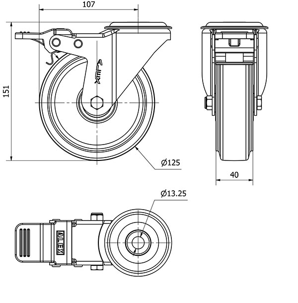 R.GIR.AGUJ.M12 FR.20ZVFD125-DEB ALUMINIO-GOMA NEGRA ELASTICA BOLAS