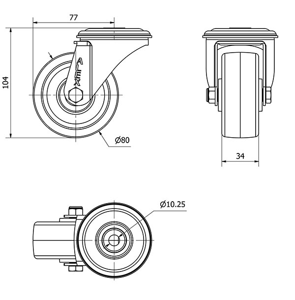 R.GIR.AGUJERO M10 INOX.20ZVLI80-UTR POLIAMIX BLANCO EJE RODILLOS
