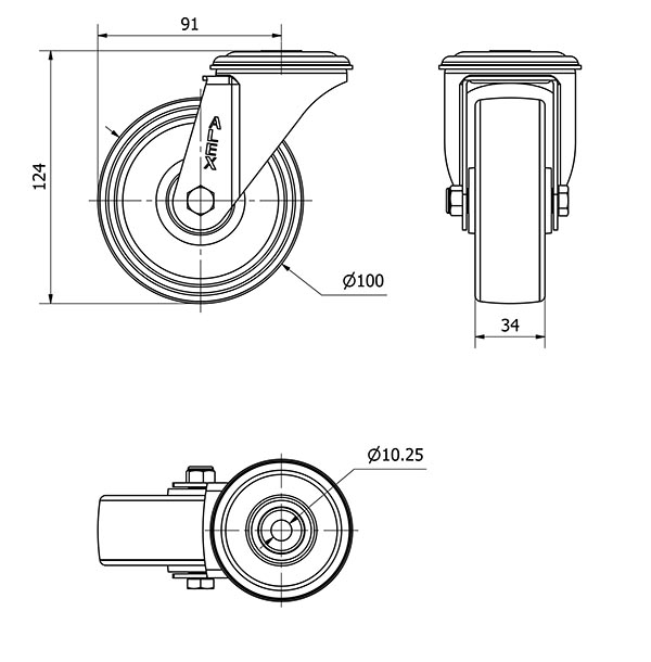 R.GIR.AGUJERO M10 INOX.20ZVLI100-UTR POLIAMIX BLANCO EJE RODILLOS