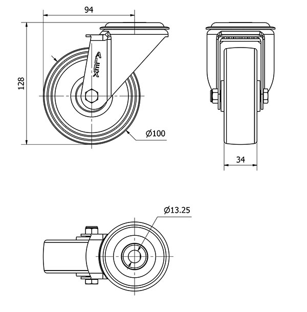 R.GIR.AGUJERO M12 INOX.20ZVI100-UTR POLIAMIX BLANCO EJE RODILLOS