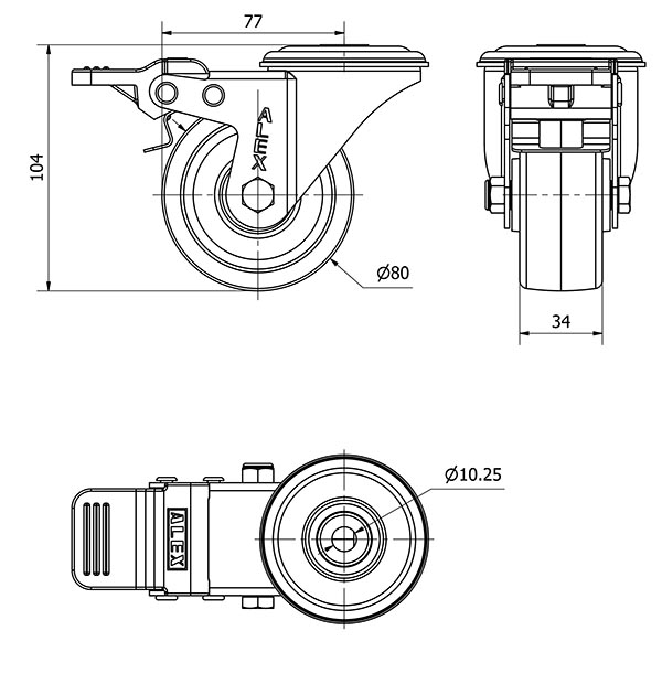 R.GIR.AGUJERO M10 FRENO INOX.20ZVLIFD80-UTR POLIAMIX BLANCO RODILLOS