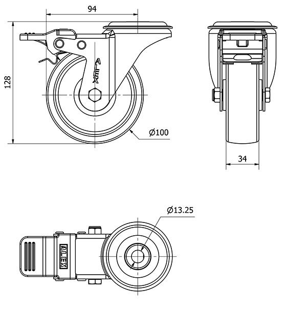 R.GIR.AGUJERO M12 FRENO INOX.20ZVIFD100-UTR POLIAMIX BLANCO RODILLOS
