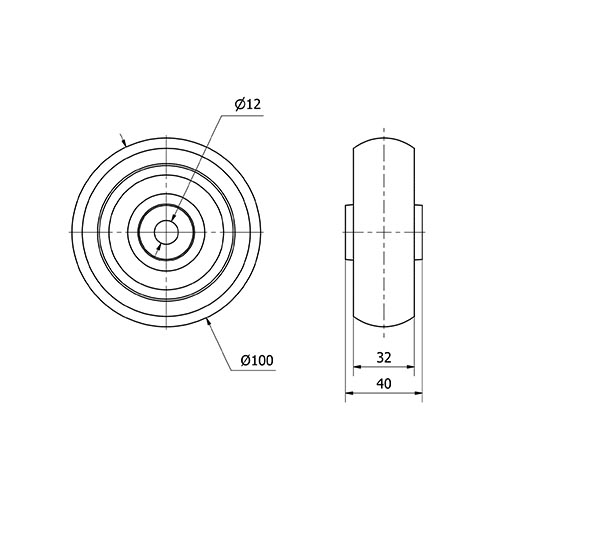 RUEDA UTA100-12-40 POLIAMIX BLANCO EJE LISO PISADA BALONA