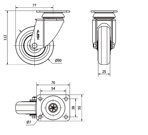 R.GIR.PLACA 10BH80CP-PGISB POLIAMIX-GOMA GRIS EJE BOLAS