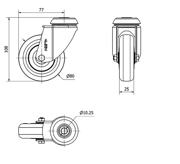 R.GIR.AGUJERO M10 20BH80CP-PGISB POLIAMIX-GOMA GRIS EJE BOLAS