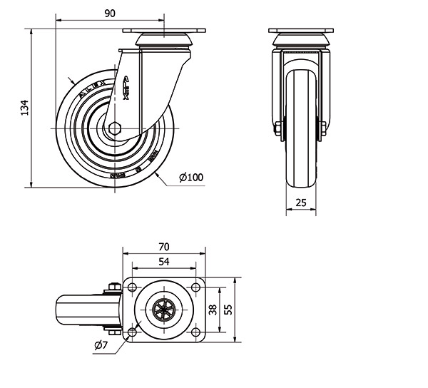 R.GIR.PLACA 10BH100CP-PGISB POLIAMIX-GOMA GRIS EJE BOLAS
