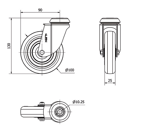 R.GIR.AGUJERO M10 20BH100CP-PGISB POLIAMIX-GOMA GRIS EJE BOLAS