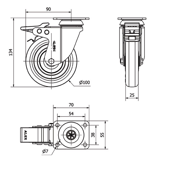 R.GIR.PLACA FRENO 10BHFD100CP-PGISB POLIAMIX-GOMA GRIS EJE BOLAS