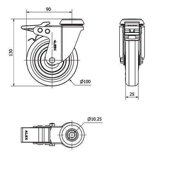 R.GIR.AGUJERO M10 FRENO 20BHFD100CP-PGISB POLIAMIX-GOMA GRIS BOLAS