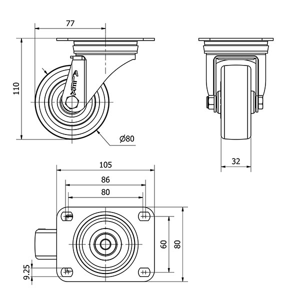 R.GIR.PLACA 10ZVL80-POA POLIAMIX BLANCO-POLIUR.AZUL EJE LISO