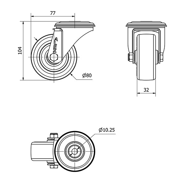 R.GIR.AGUJERO M10 20ZVL80-POA POLIAMIX BLANCO-POLIUR.AZUL EJE LISO
